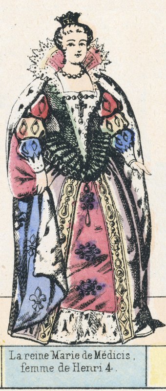 La reine Marie de Medici, femme de Henri 4 (farget gravering) av French School