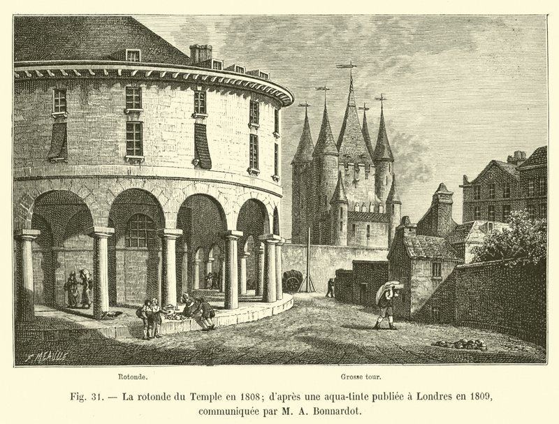 Tempelrotunden i 1808; etter en akvatint publisert i London i 1809, formidlet av MA Bonnardot av French School