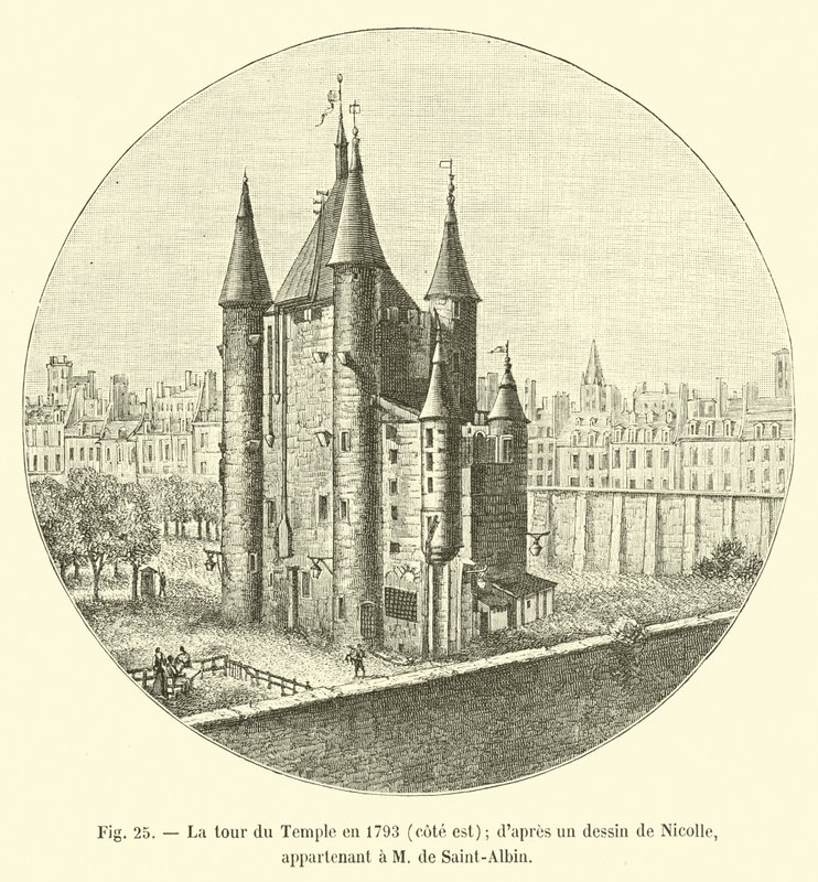 Tempeltårnet i 1793, østsiden; fra en tegning av Nicolle; som tilhører M de Saint-Albin av French School