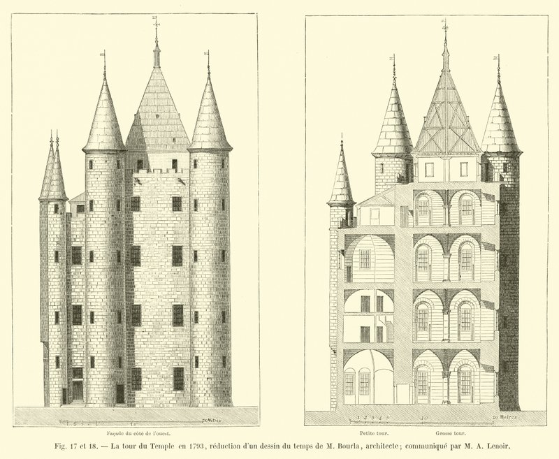 Tempeltårnet i 1793, reduksjon av en tegning fra tiden til M Bourla, arkitekt; kommunisert av M A Lenoir av French School
