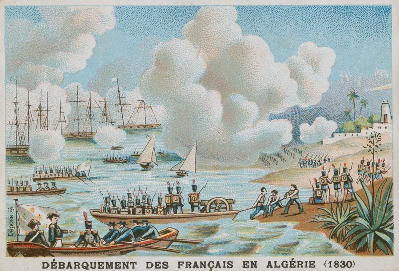 Franskmennenes landing i Algerie, 1830 av French School
