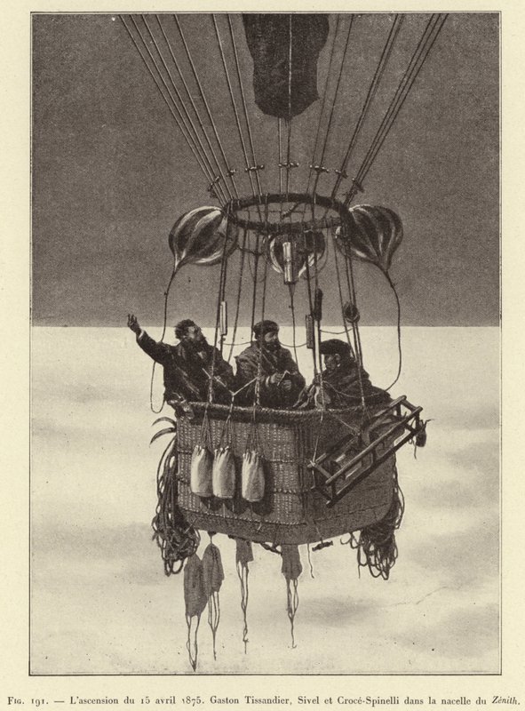 Oppstigningen 15. april 1875, Gaston Tissandier, Sivel og Croce-Spinelli i Zenith-kurven (gravering) av French School