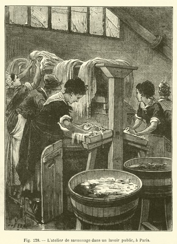 Såpeverkstedet i et offentlig vaskehus, i Paris (gravering) av French School