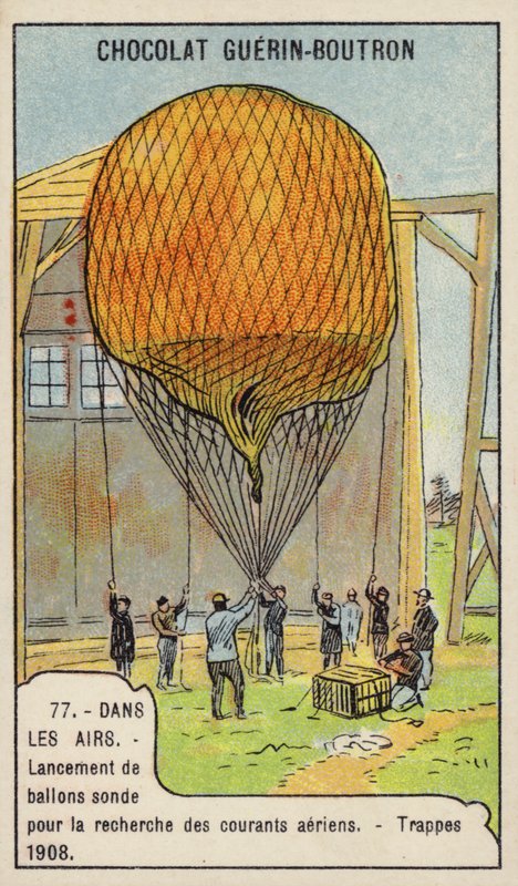 Utskyting av værballonger for å måle luftstrømmer, Trappes, Frankrike av French School