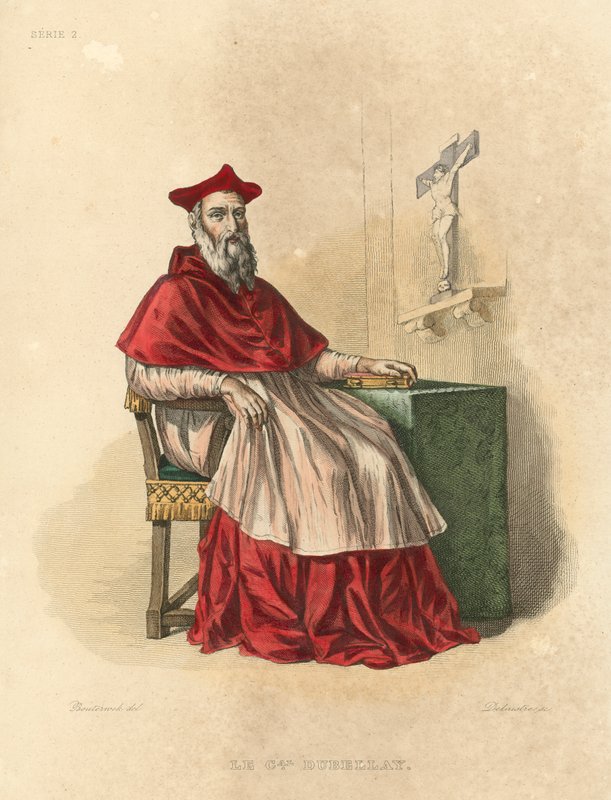 Le Cardinal Dubellay (farget gravering) av French School