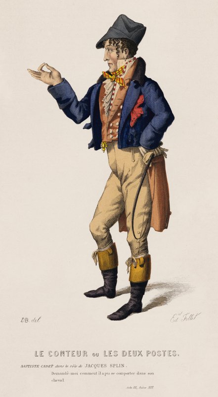 Historiefortelleren eller de to innleggene, akt III, scene XIII (farget gravering) av French School