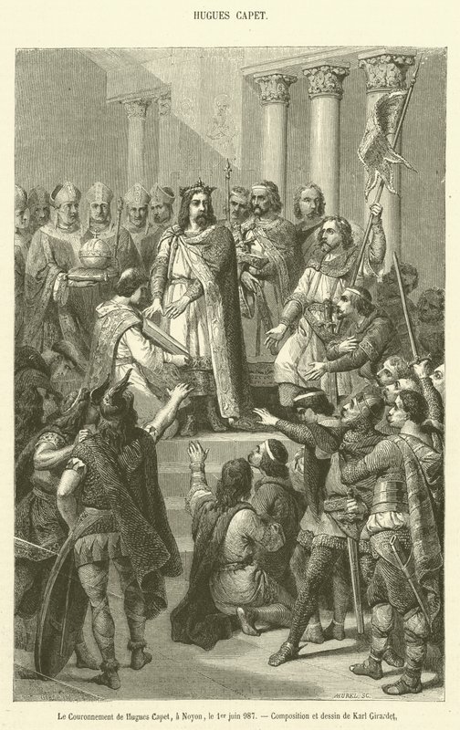 Kroningen av Hugues Capet, i Noyon, 1. juni 987 (gravering) av French School