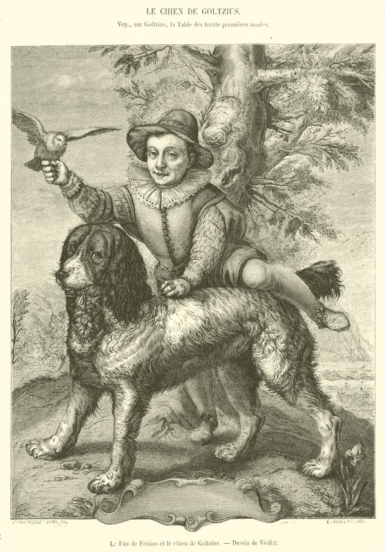 Sønnen til Frisius og hunden til Goltzius (gravering) av French School