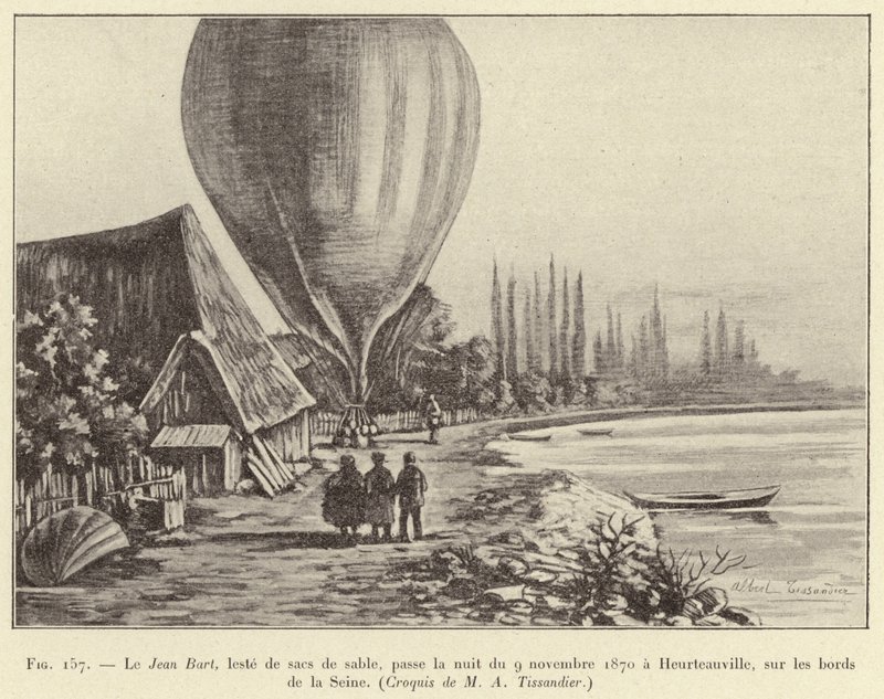 Jean Bart, tynget av sandsekker, tilbrakte natten til 9. november 1870 i Heurteauville, ved bredden av Seinen. av French School