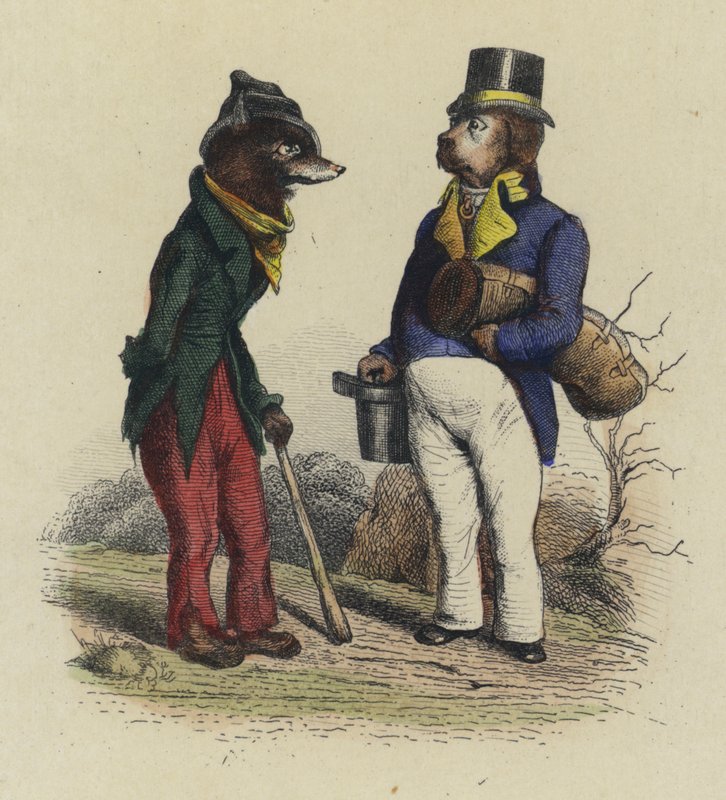 The Wolf And The Dog (farget gravering) av French School