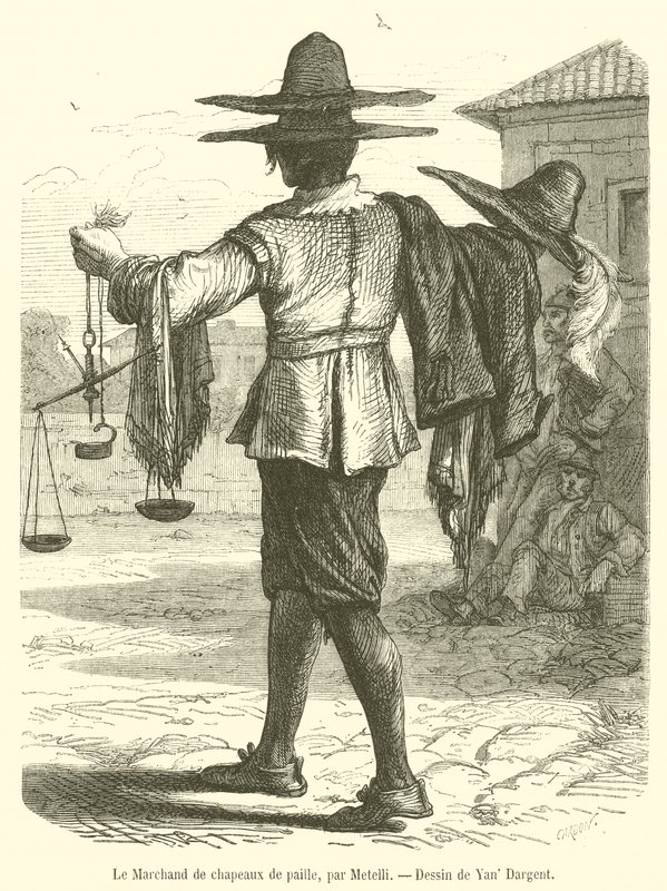 The Straw Hat Merchant (gravering) av French School