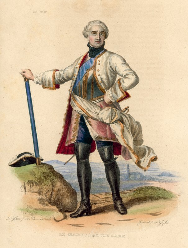 Le Marechal de Saxe (farget gravering) av French School