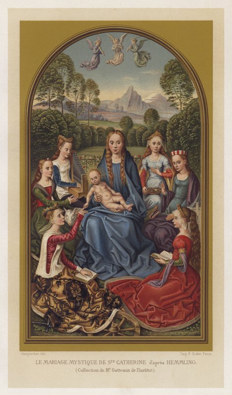 The Mystical Marriage of St Catherine after Hemmling, Collection of Mr Gatteaux de I'Institut (chromolitho) av French School