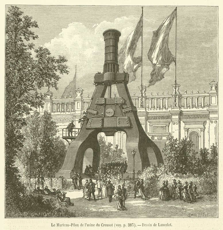 Støthammeren fra Creusot-fabrikken (gravering) av French School