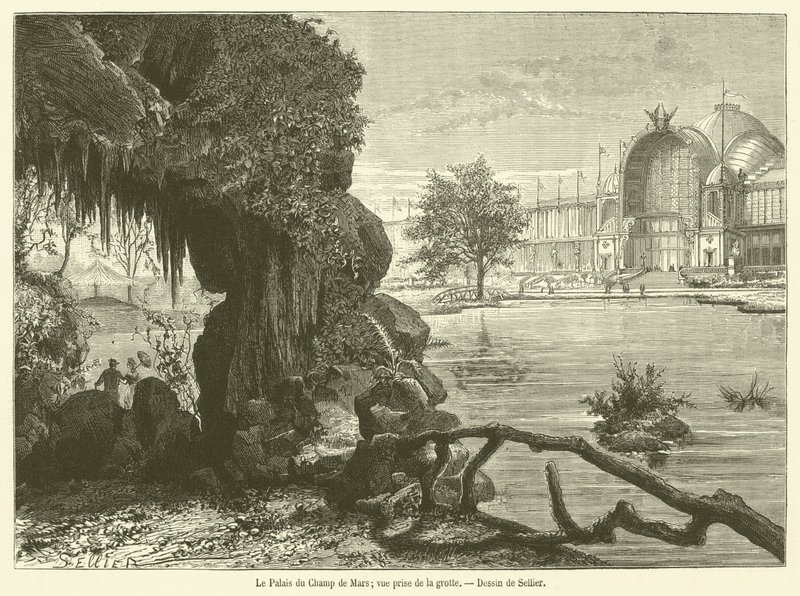 Palais du Champ de Mars, utsikt tatt fra hulen (gravering) av French School