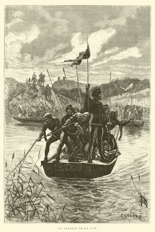The Passage of the Lys (gravering) av French School