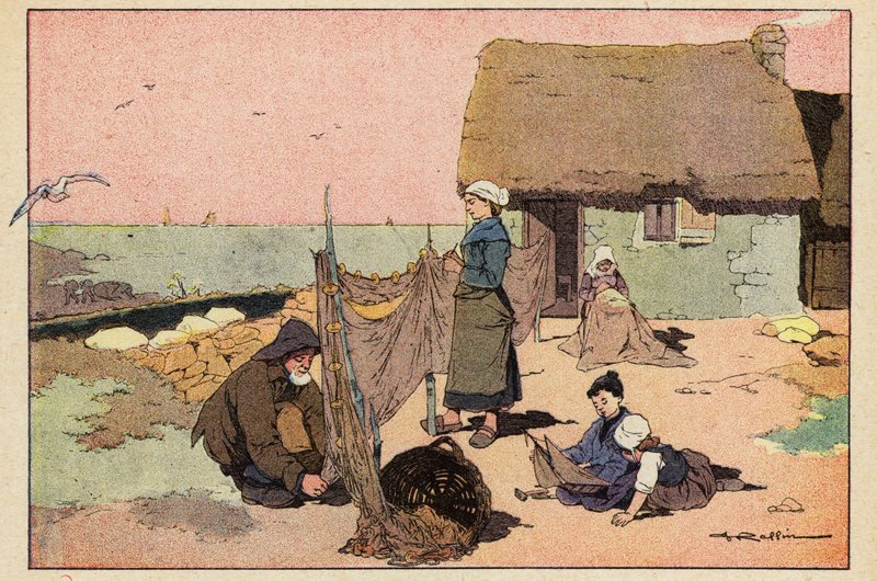 Le Pecheur, Fiskeren (farge litho) av French School