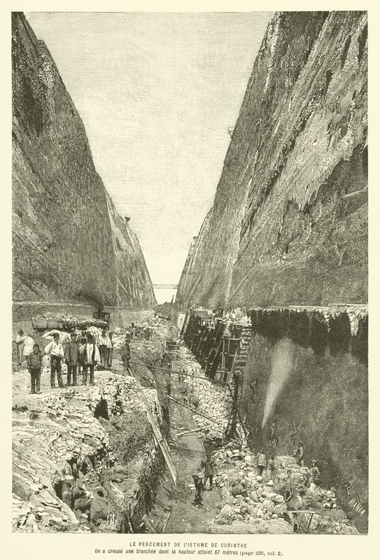 Piercingen av Isthmus of Corinth (gravering) av French School