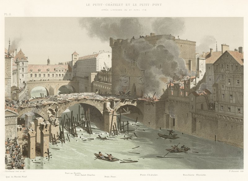 Petit-Chatelet og Petit-Pont, etter brannen 27. april 1718 av French School