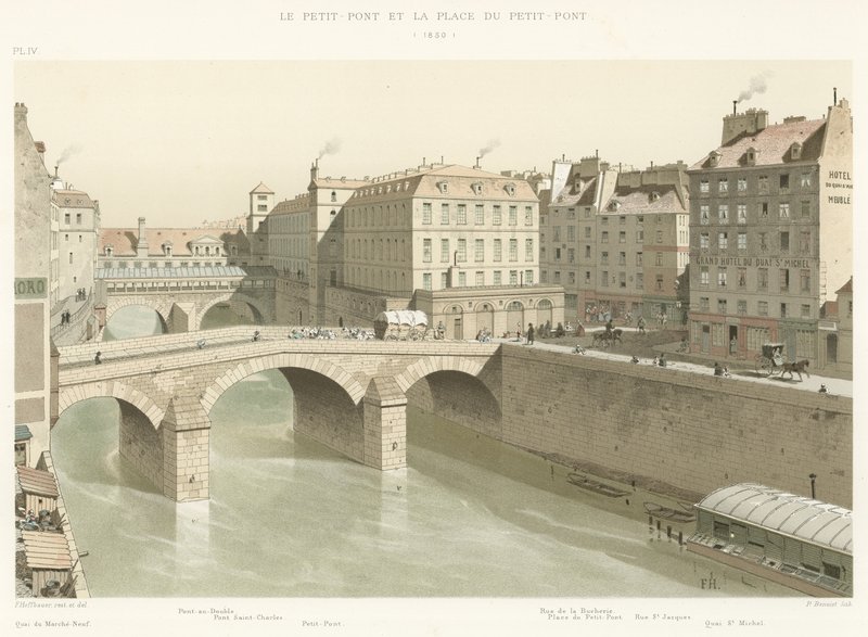 Petit-Pont og Place du Petit-Pont, 1830 av French School