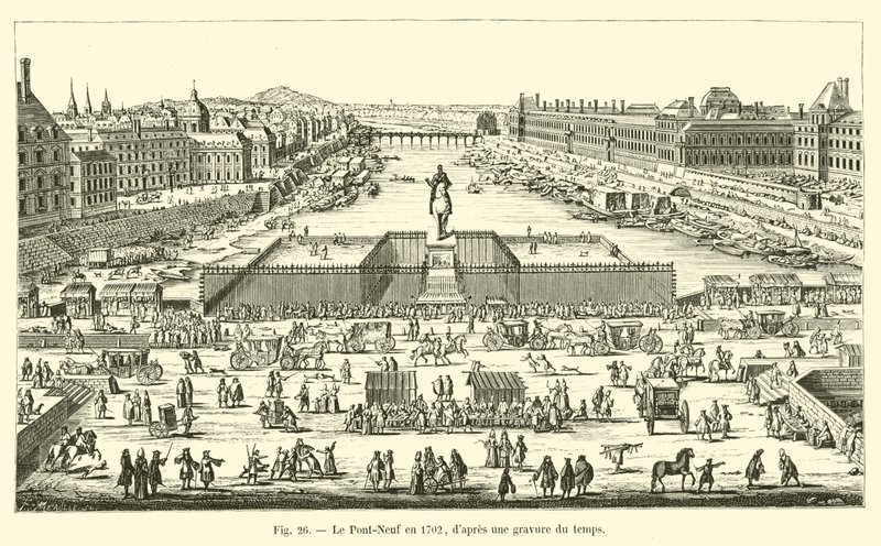 Pont-Neuf i 1702, fra en gravering fra tiden av French School