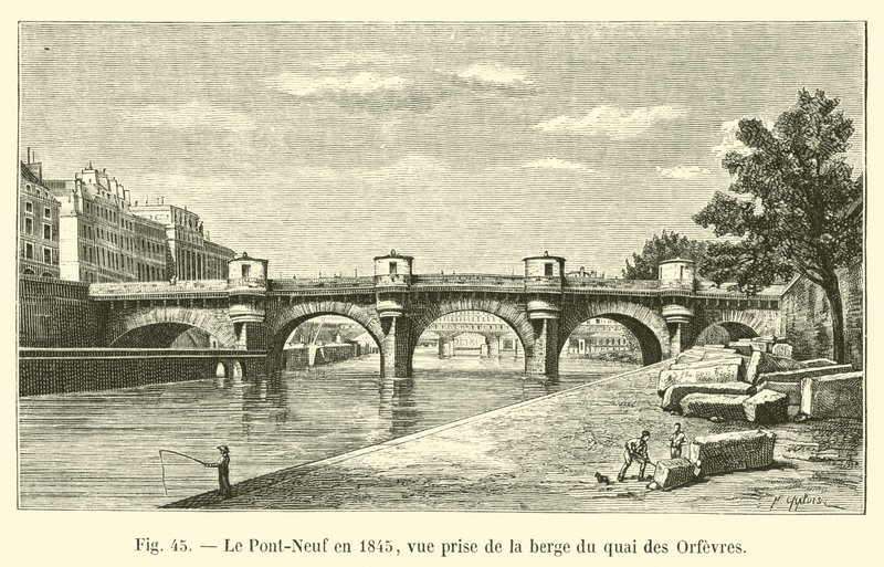Pont-Neuf i 1845, utsikt tatt fra bredden av Quai des Orfevres av French School
