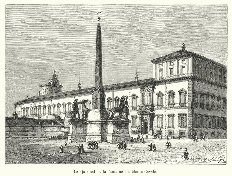 Quirinalen og fontenen til Monte-Cavale (gravering) av French School