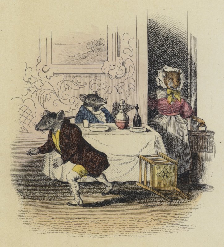 The Rat De Ville And The Rat Des Champs (farget gravering) av French School