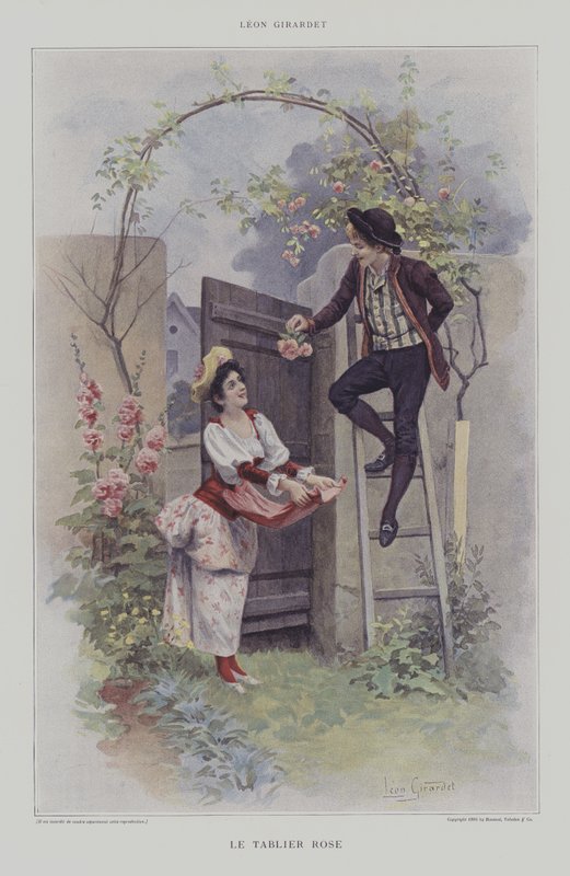 Le Tablier Rose (Det rosa forkleet) (farge litho) av French School