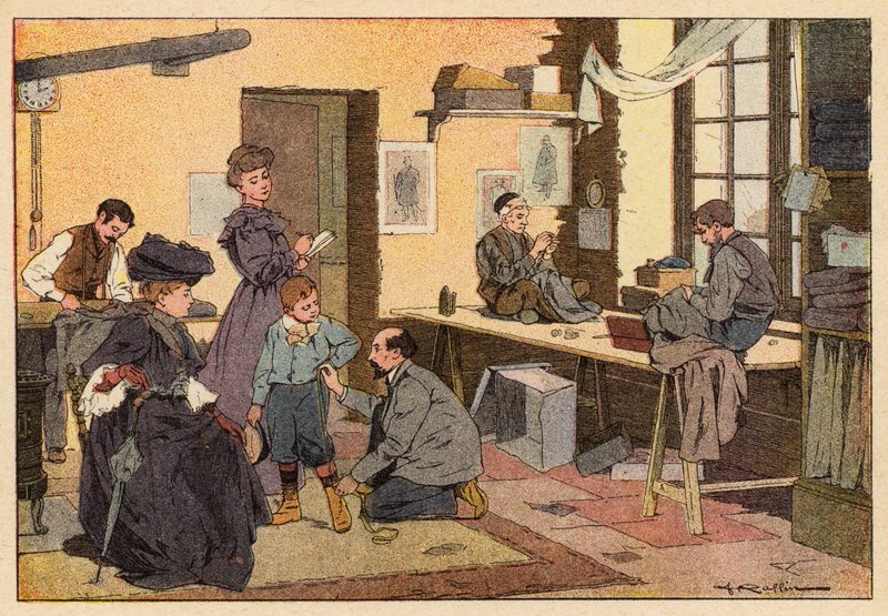 Le Tailleur, skredderen (farge litho) av French School