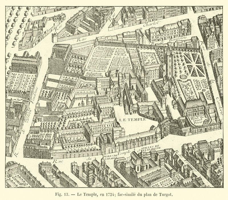 Templet, i 1734; faksimile av Turgots plan av French School