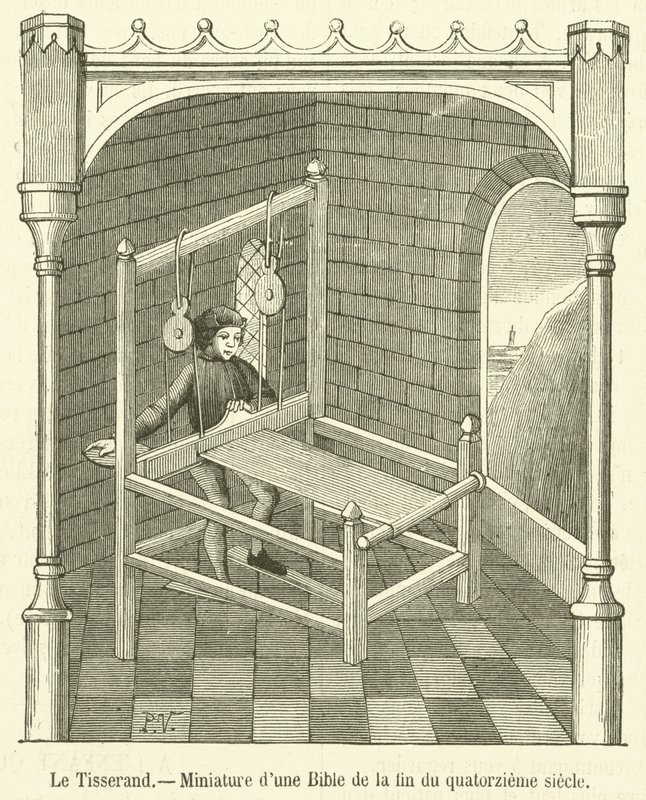 The Weaver, miniatyr fra en bibel fra slutten av det fjortende århundre (gravering) av French School