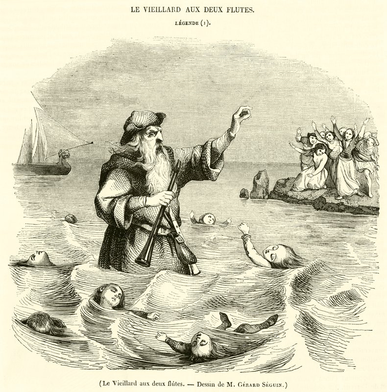 Den gamle mannen med to fløyter (gravering) av French School