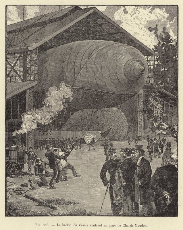 La France-ballongen vender tilbake til Chalais-Meudon-parken (gravering) av French School