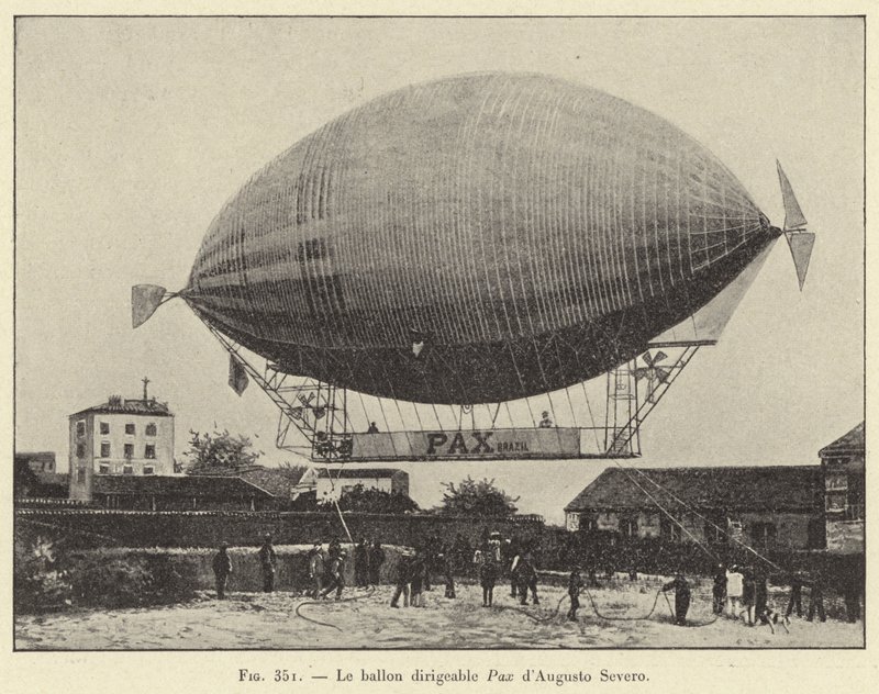 Pax dirigible ballong av Augusto Severo (gravering) av French School