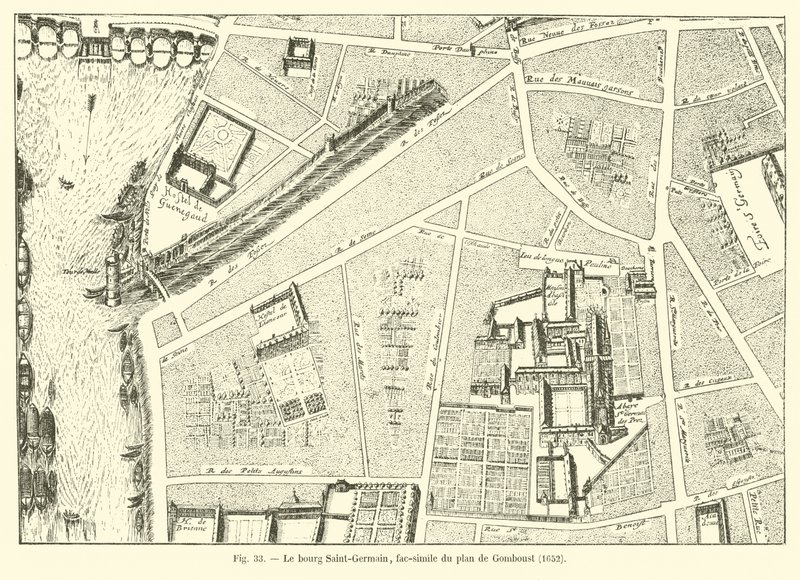 Byen Saint-Germain, faksimile av kartet over Gomboust, 1652 av French School