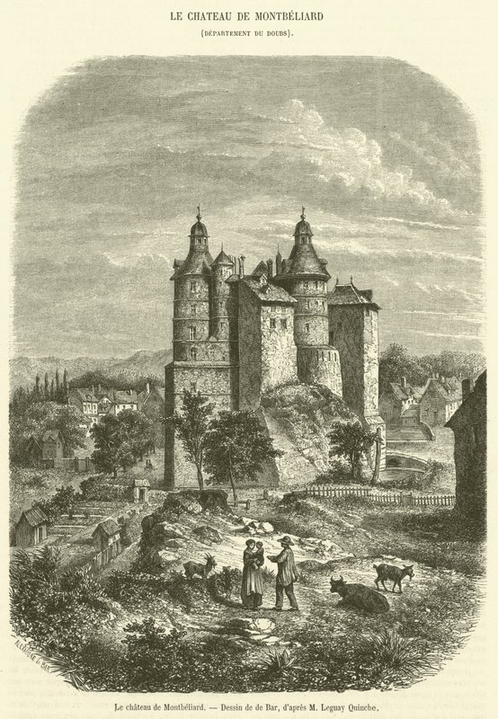Montbeliard-slottet (gravering) av French School