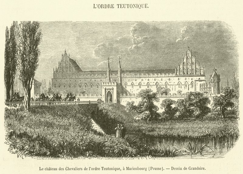 Slottet til ridderne av den teutoniske orden, i Marienburg, Preussen (gravering) av French School
