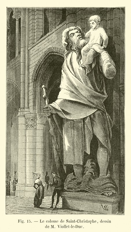 The Colossus of Saint Christopher, tegning av M Viollet-le-Duc av French School