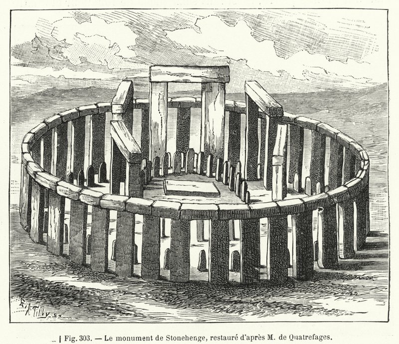 Monumentet til Stonehenge, restaurert etter M de Quatrefages (gravering) av French School
