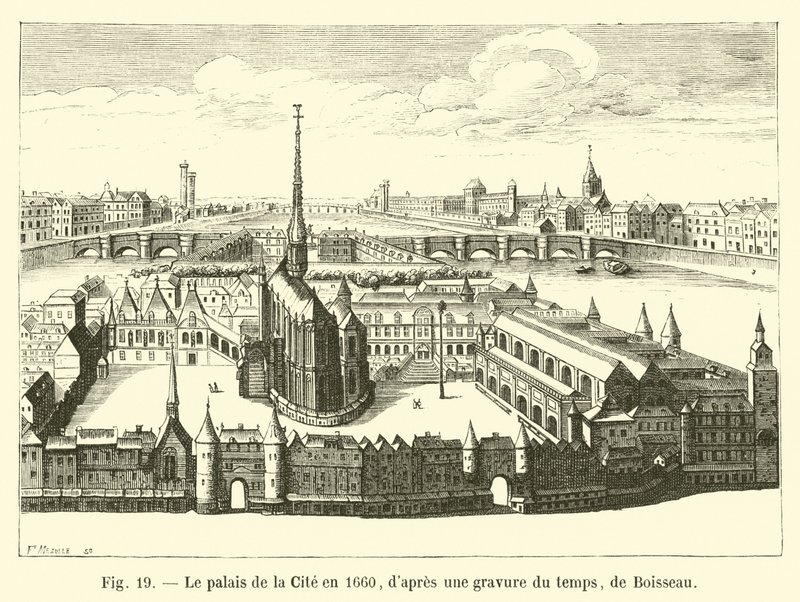The Palace of the City i 1660, fra en gravering av tiden, av Boisseau av French School