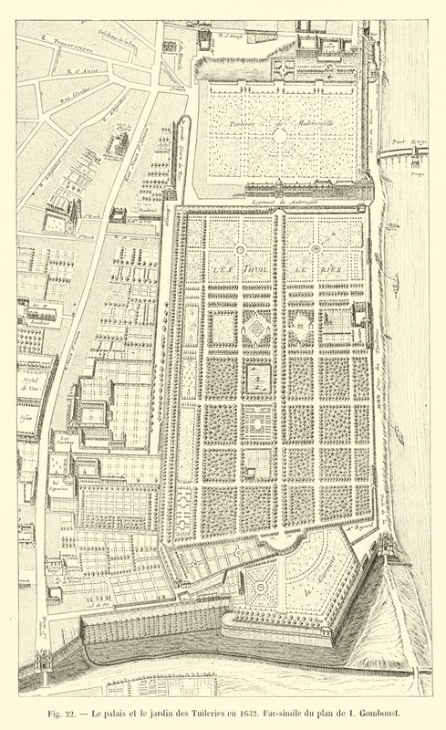 Tuileries-palasset og hagen i 1632, faksimile av planen av I Gomboust av French School