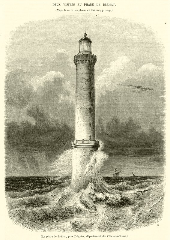 Brehat fyrtårn, nær Treguier, Côtes-du-Nord-avdelingen (gravering) av French School