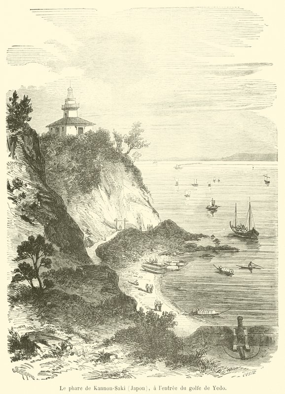 Kannon-Saki fyret (Japan), ved inngangen til Yedo-bukten (gravering) av French School