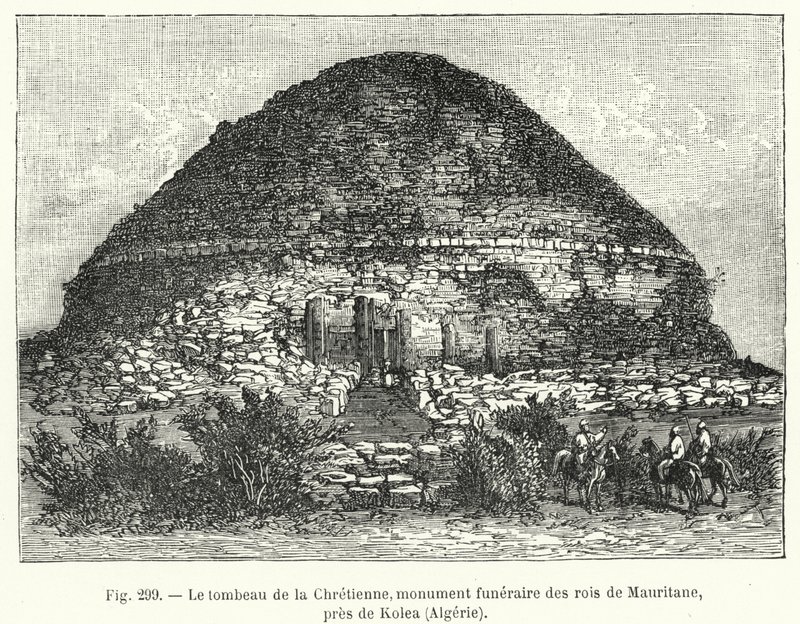 Chretienne-graven, begravelsesmonument til kongene av Mauritane, nær Kolea, Algerie (gravering) av French School