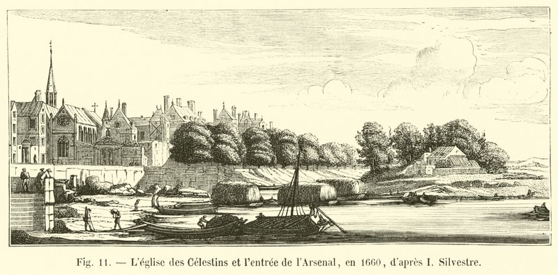 Celestins kirke og inngangen til Arsenal, i 1660, etter I Silvestre av French School