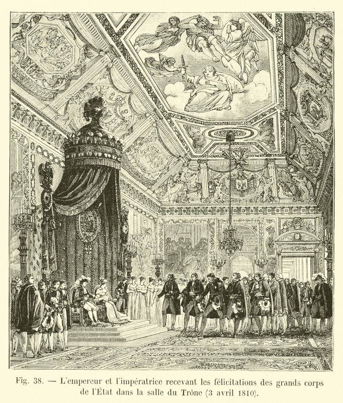 Keiseren og keiserinnen mottar gratulasjoner fra statens store korps i tronsalen, 3. april 1810 av French School