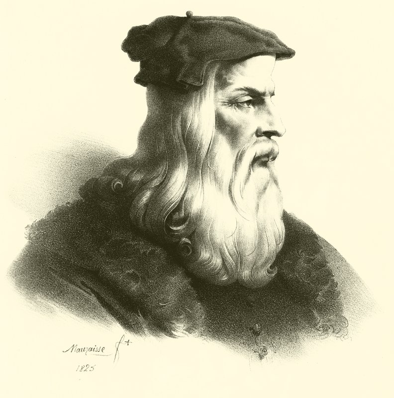 Leonardo Da Vinci, portrett (gravering) av French School
