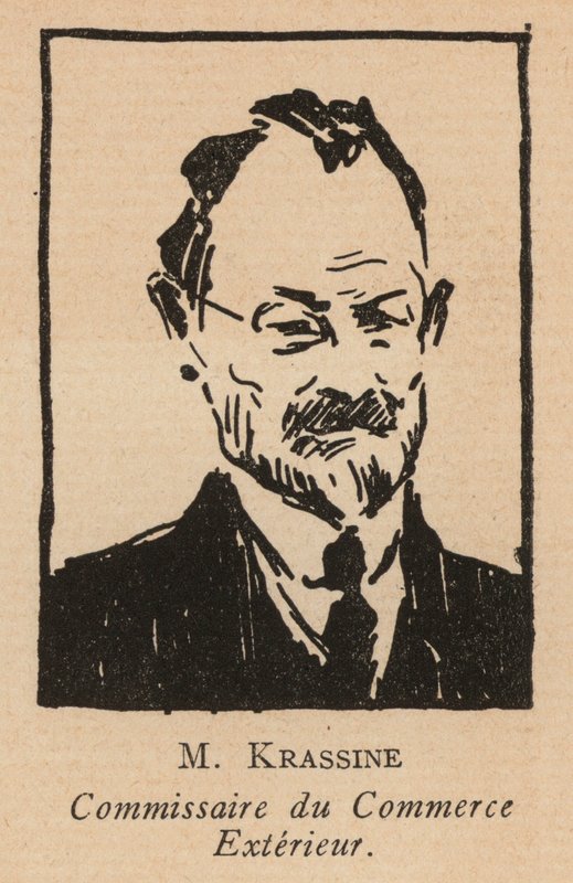 Leonid Krasin , russisk bolsjevikisk revolusjonær politiker og folkekommissær for utenrikshandel (litografi) av French School