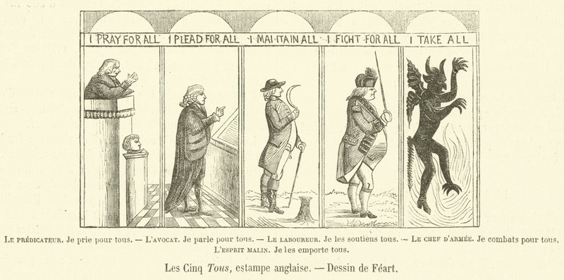 The Five All, engelsk trykk (gravering) av French School